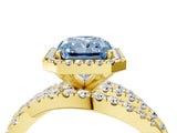 Yellow gold Fancy Blue Radiant  Cut Halo Split Shank Prong Setting Ring_16