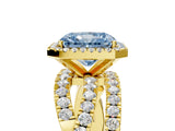 Yellow gold Fancy Blue Radiant  Cut Halo Split Shank Prong Setting Ring_17