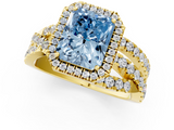 Yellow gold Fancy Blue Radiant  Cut Halo Split Shank Prong Setting Ring_59
