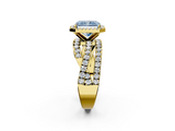 Yellow gold Fancy Blue Radiant  Cut Halo Split Shank Prong Setting Ring_60
