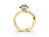 Yellow gold Fancy Blue Radiant  Cut Halo Split Shank Prong Setting Ring_61