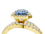 Yellow gold Fancy Blue Radiant  Cut Halo Split Shank Prong Setting Ring_62