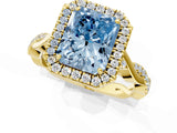 Yellow gold Fancy Blue Radiant Cut Halo Twist Band with Four-Prong Setting_13