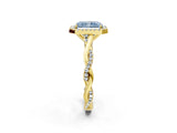 Yellow gold Fancy Blue Radiant Cut Halo Twist Band with Four-Prong Setting_14