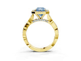 Yellow gold Fancy Blue Radiant Cut Halo Twist Band with Four-Prong Setting_15
