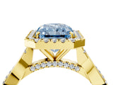 Yellow gold Fancy Blue Radiant Cut Halo Twist Band with Four-Prong Setting_16