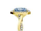 Yellow gold Fancy Blue Radiant Cut Halo Twist Band with Four-Prong Setting_17