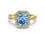 Yellow gold Fancy Blue Radiant  Cut Halo Twisted Band Four-Prong Ring_20