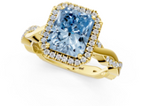 Yellow gold Fancy Blue Radiant  Cut Halo Twisted Band Four-Prong Ring_21