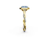 Yellow gold Fancy Blue Radiant  Cut Halo Twisted Band Four-Prong Ring_22