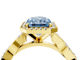 Yellow gold Fancy Blue Radiant  Cut Halo Twisted Band Four-Prong Ring_24