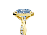 Yellow gold Fancy Blue Radiant  Cut Halo Twisted Band Four-Prong Ring_25