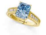 Yellow gold Fancy Blue Radiant  Cut Milgrain Channel Set Engagement Ring with Solitaire Prong Setting_50