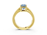Yellow gold Fancy Blue Radiant  Cut Milgrain Channel Set Engagement Ring with Solitaire Prong Setting_52