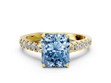 Yellow gold Fancy Blue Radiant  Cut Pavé Band Solitaire Ring with Four-Prong Setting_25