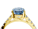 Yellow gold Fancy Blue Radiant  Cut Pavé Band Solitaire Ring with Four-Prong Setting_29
