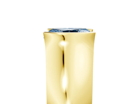 Yellow gold Fancy Blue Radiant Cut Solitaire Bezel Set Diamond Ring with Wide Band_5