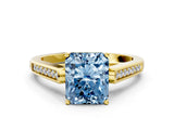 Yellow gold Fancy Blue Radiant Cut Solitaire Cathedral Diamond Engagement Ring with Channel-Set Band and Four-Prong Setting_3