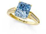 Yellow gold Fancy Blue Radiant Cut Solitaire Cathedral Diamond Engagement Ring with Channel-Set Band and Four-Prong Setting_4