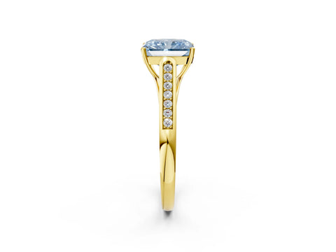 Yellow gold Fancy Blue Radiant Cut Solitaire Cathedral Diamond Engagement Ring with Channel-Set Band and Four-Prong Setting_5