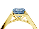 Yellow gold Fancy Blue Radiant Cut Solitaire Cathedral Diamond Engagement Ring with Channel-Set Band and Four-Prong Setting_7