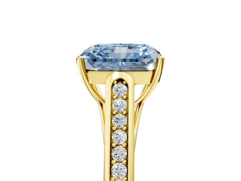 Yellow gold Fancy Blue Radiant Cut Solitaire Cathedral Diamond Engagement Ring with Channel-Set Band and Four-Prong Setting_8