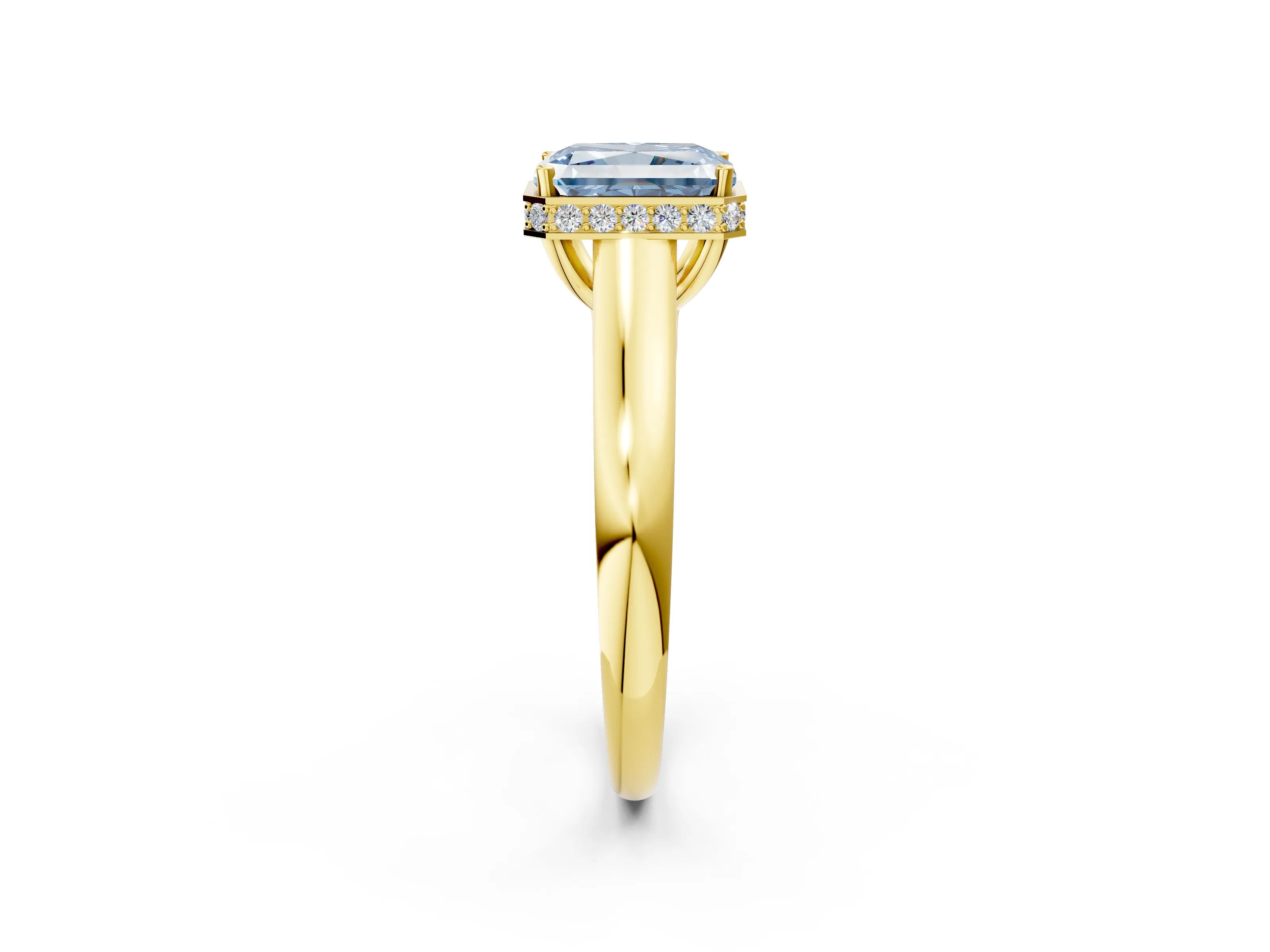 Yellow gold Fancy Blue Radiant Cut Solitaire Diamond Engagement Ring with Four-Prong Setting and Tapered Band_2
