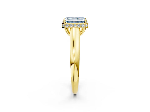 Yellow gold Fancy Blue Radiant Cut Solitaire Diamond Engagement Ring with Four-Prong Setting and Tapered Band_2
