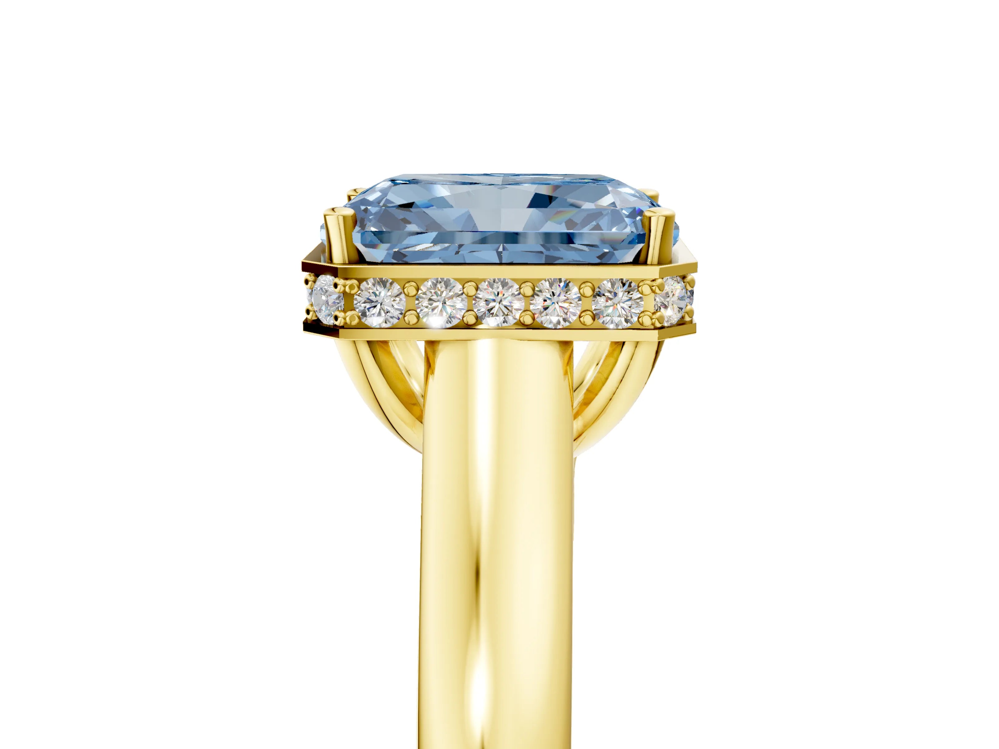 Yellow gold Fancy Blue Radiant Cut Solitaire Diamond Engagement Ring with Four-Prong Setting and Tapered Band_5