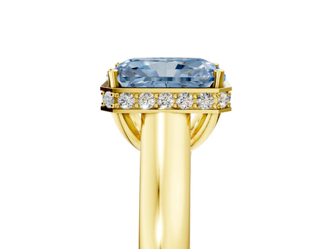 Yellow gold Fancy Blue Radiant Cut Solitaire Diamond Engagement Ring with Four-Prong Setting and Tapered Band_5