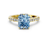 Yellow gold Fancy Blue Radiant Cut Solitaire Diamond Engagement Ring with Pavé Band and Six-Prong Setting_12