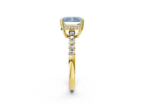 Yellow gold Fancy Blue Radiant Cut Solitaire Diamond Engagement Ring with Pavé Band and Six-Prong Setting_14