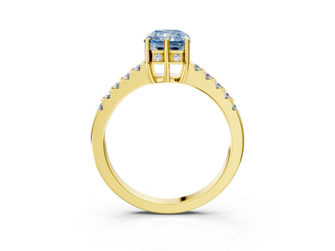 Yellow gold Fancy Blue Radiant Cut Solitaire Diamond Engagement Ring with Pavé Band and Six-Prong Setting_15