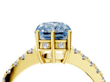 Yellow gold Fancy Blue Radiant Cut Solitaire Diamond Engagement Ring with Pavé Band and Six-Prong Setting_16