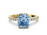 Yellow gold Fancy Blue Radiant Cut Solitaire Diamond Engagement Ring with Pavé Band and Six-Prong Setting_24