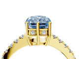 Yellow gold Fancy Blue Radiant Cut Solitaire Diamond Engagement Ring with Pavé Band and Six-Prong Setting_28