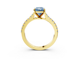 Yellow gold Fancy Blue Radiant  Cut Solitaire Diamond Engagement Ring with Pave Band and Four-Prong Setting_131
