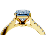 Yellow gold Fancy Blue Radiant  Cut Solitaire Diamond Engagement Ring with Pave Band and Four-Prong Setting_132