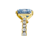 Yellow gold Fancy Blue Radiant  Cut Solitaire Diamond Engagement Ring with Pave Band and Four-Prong Setting_133