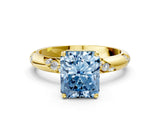 Yellow gold Fancy Blue Radiant Cut Solitaire Diamond Engagement Ring with Twisted Pave Band and Four-Prong Setting_3