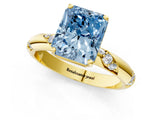 Yellow gold Fancy Blue Radiant Cut Solitaire Diamond Engagement Ring with Twisted Pave Band and Four-Prong Setting_4