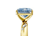 Yellow gold Fancy Blue Radiant Cut Solitaire Diamond Engagement Ring with Twisted Pave Band and Four-Prong Setting_8