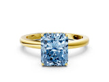 Yellow gold Fancy Blue Radiant Cut Solitaire Diamond Ring with Prong Setting and Plain Band