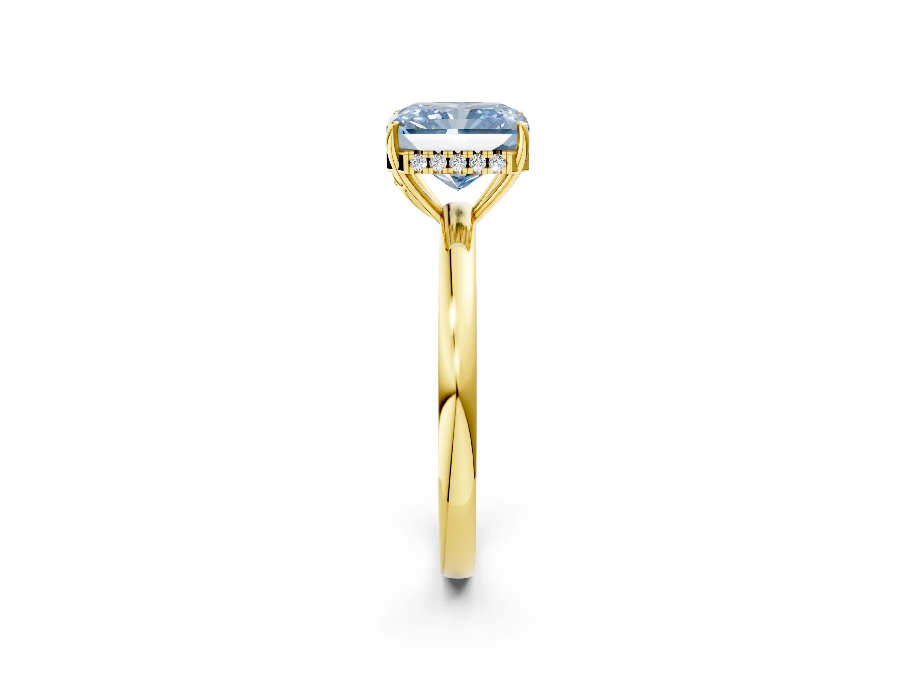 Yellow gold Fancy Blue Radiant Cut Solitaire Diamond Ring with Prong Setting and Plain Band_2