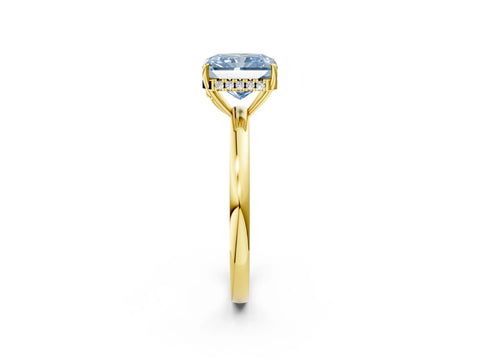 Yellow gold Fancy Blue Radiant Cut Solitaire Diamond Ring with Prong Setting and Plain Band_2