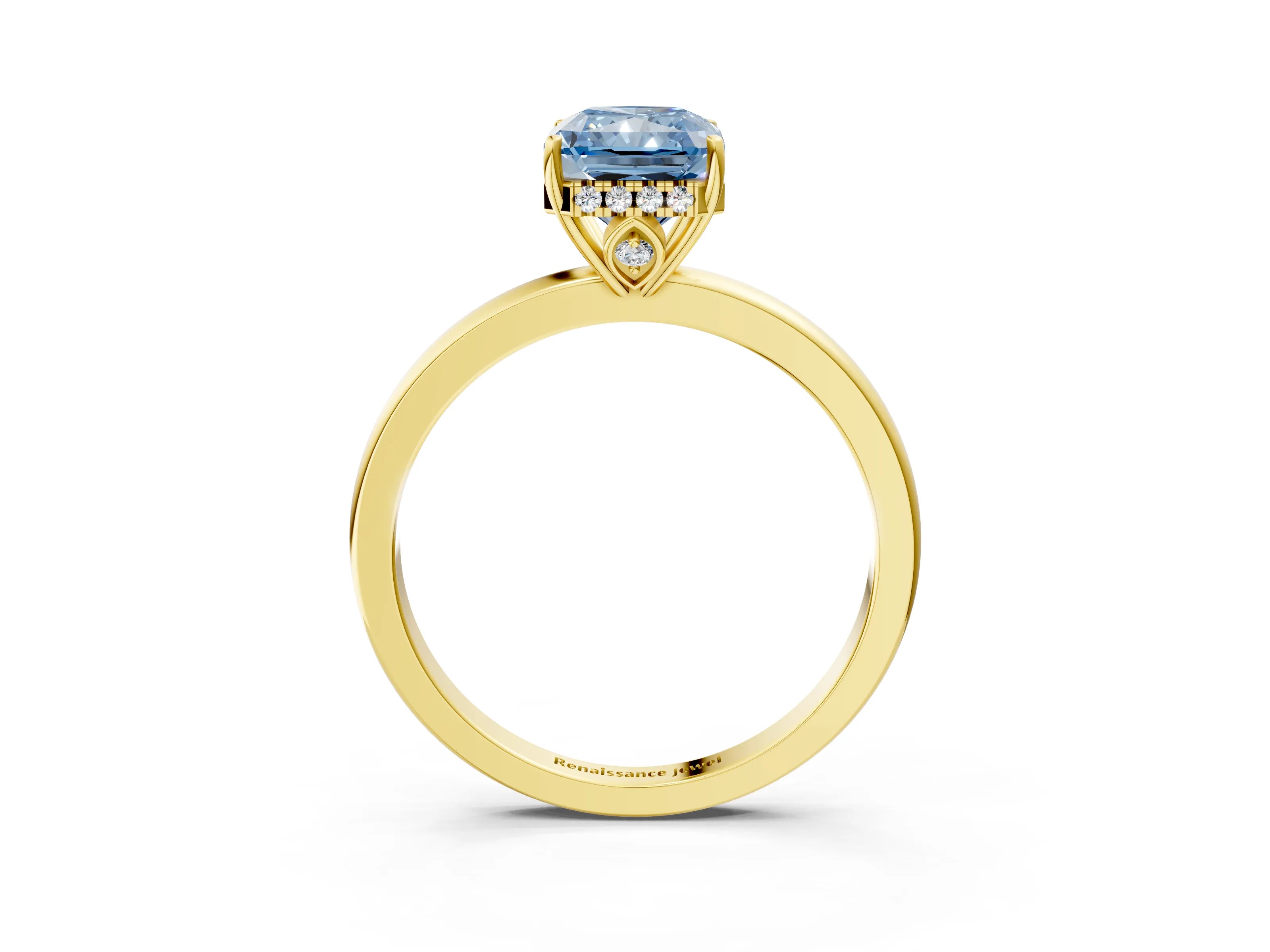 Yellow gold Fancy Blue Radiant Cut Solitaire Diamond Ring with Prong Setting and Plain Band_3