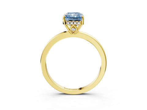 Yellow gold Fancy Blue Radiant Cut Solitaire Diamond Ring with Prong Setting and Plain Band_3