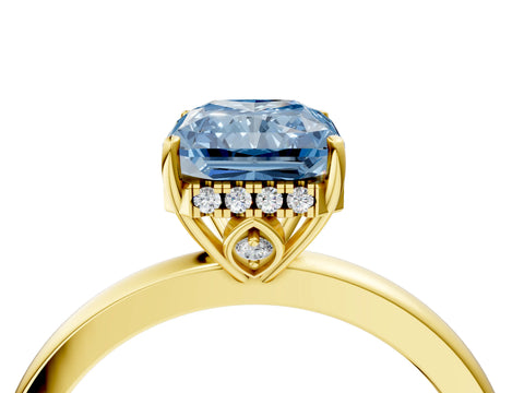 Yellow gold Fancy Blue Radiant Cut Solitaire Diamond Ring with Prong Setting and Plain Band_4