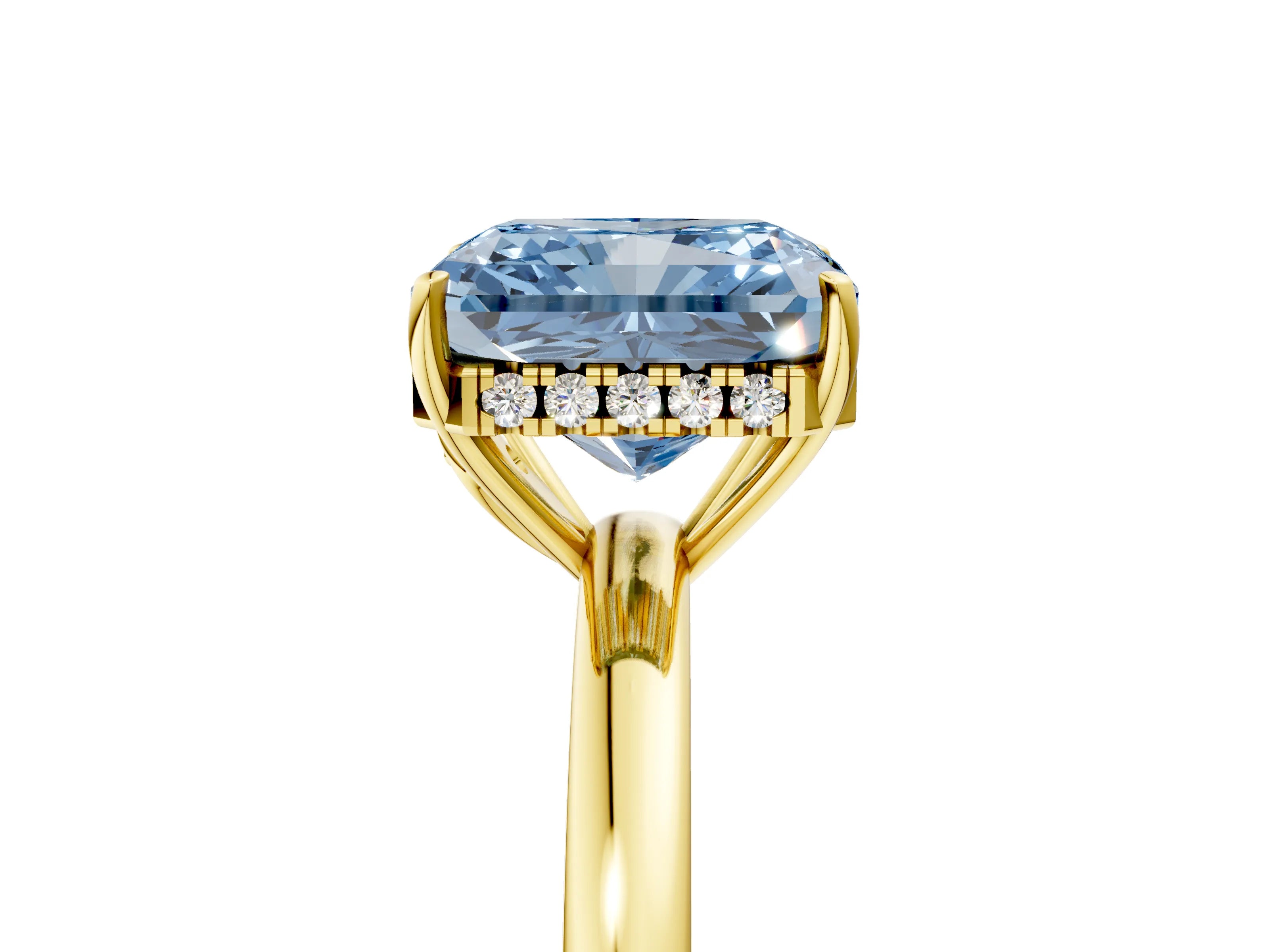 Yellow gold Fancy Blue Radiant Cut Solitaire Diamond Ring with Prong Setting and Plain Band_5