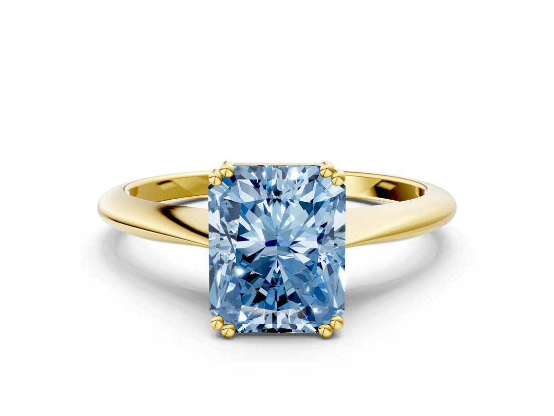 Yellow gold Fancy Blue Radiant Cut Solitaire Diamond Ring with Six-Prong Setting and Classic Band_12